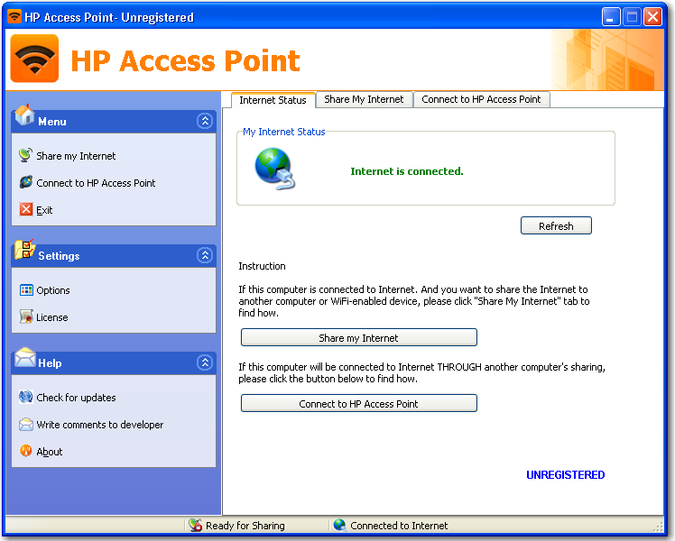 Main window of HP Access Point